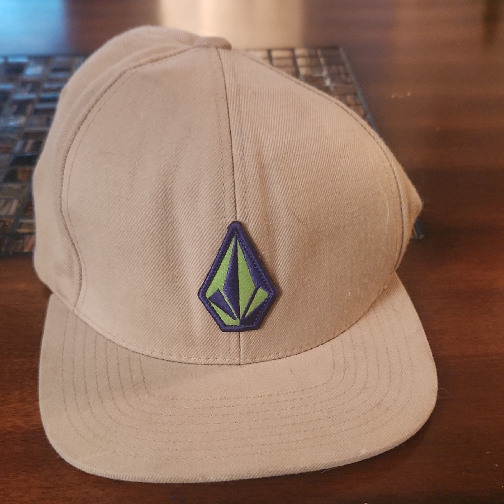 Volcom Beige Cap with Lime Green Emblem